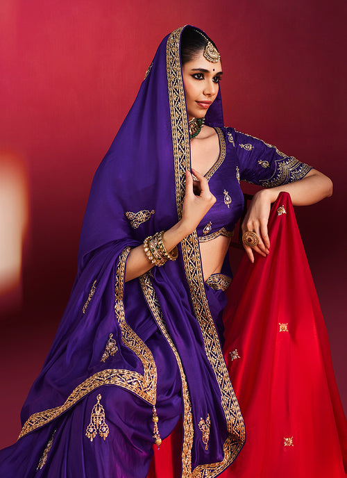 Royal Purple Saree with Handworked Blouse