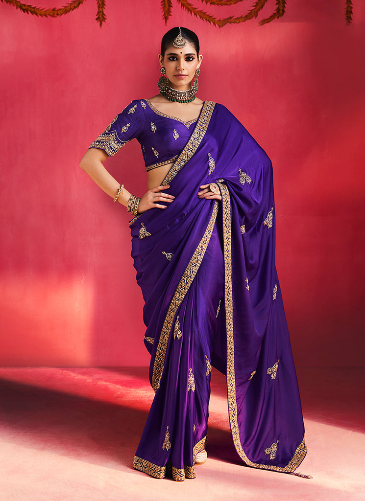 Royal Purple Saree with Handworked Blouse