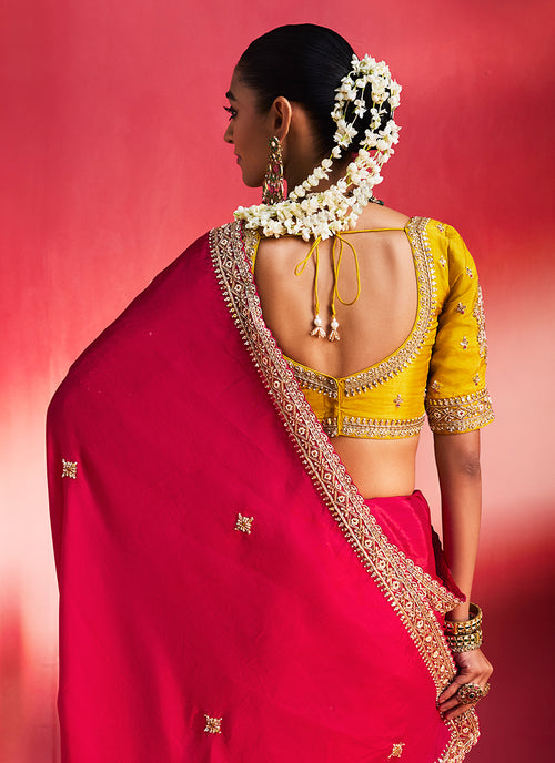 Magenta and Yellow Saree with Handworked Blouse