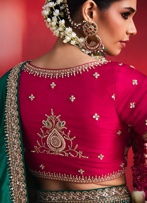 Emerald Green and Magenta Saree with Handworked Blouse
