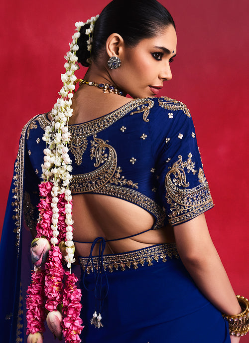 Royal Blue Saree with Handworked Blouse