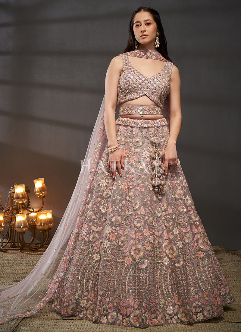 Lavender Traditional Embroidery Bridal Lehenga Choli