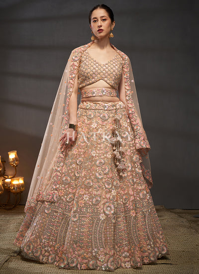 Peach Traditional Embroidery Bridal Lehenga Choli