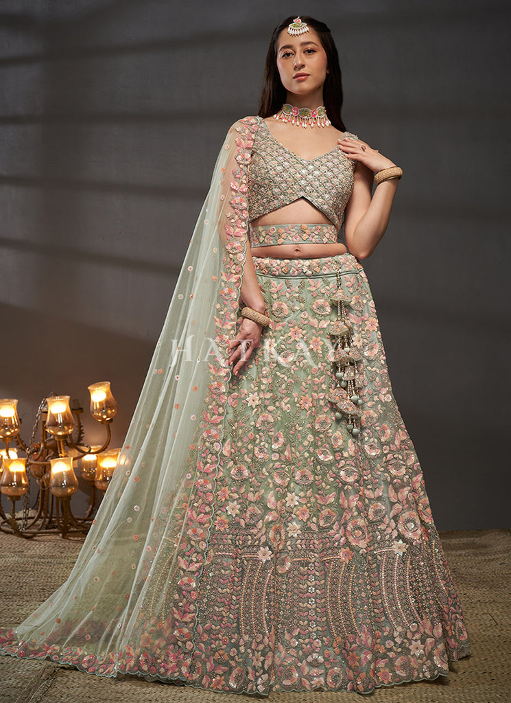 Sea Green Traditional Embroidery Bridal Lehenga Choli