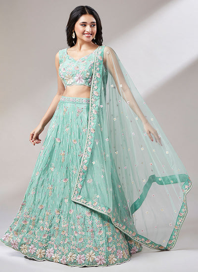  Sea Green Multi Embroidery Lehenga Choli And Dupatta