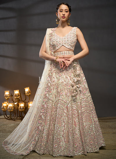 Off White Multi Embroidery Bridal Lehenga Choli