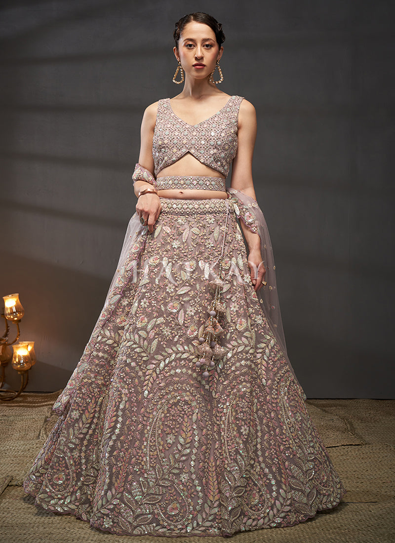 Mauve Purple Multi Embroidery Bridal Lehenga Choli