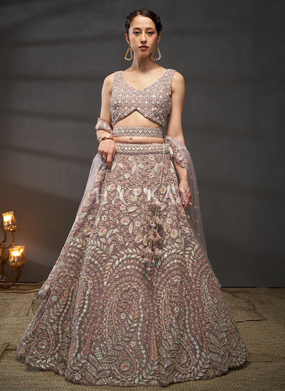 Mauve Purple Multi Embroidery Bridal Lehenga Choli