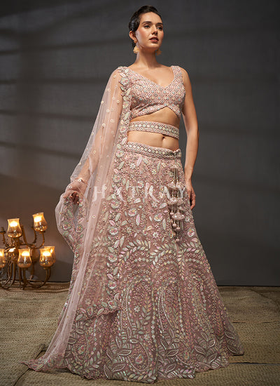 Blush Pink Multi Embroidery Bridal Lehenga Choli