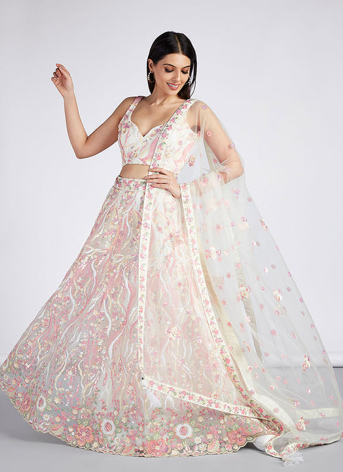 Ivory White Multi Embroidery Lehenga Choli And Dupatta