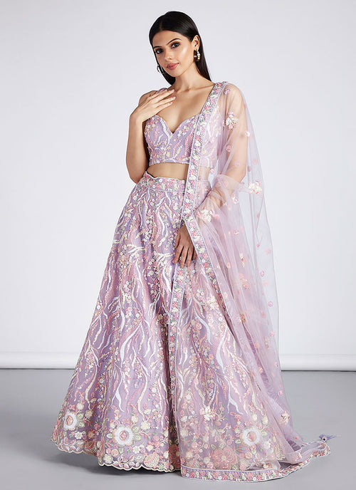 Lilac Purple Multi Embroidery Lehenga Choli And Dupatta