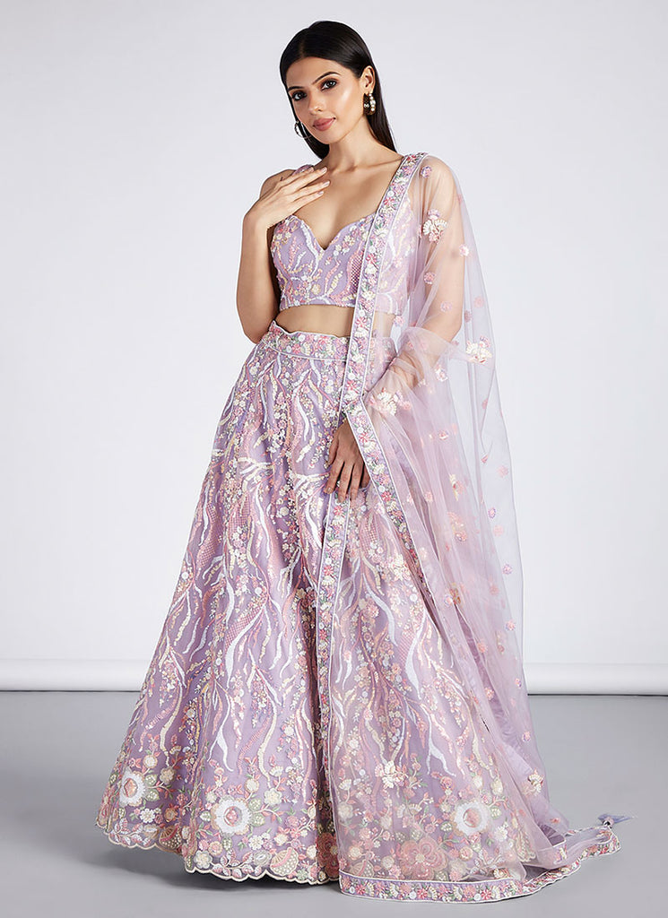 Lilac Purple Multi Embroidery Lehenga Choli And Dupatta
