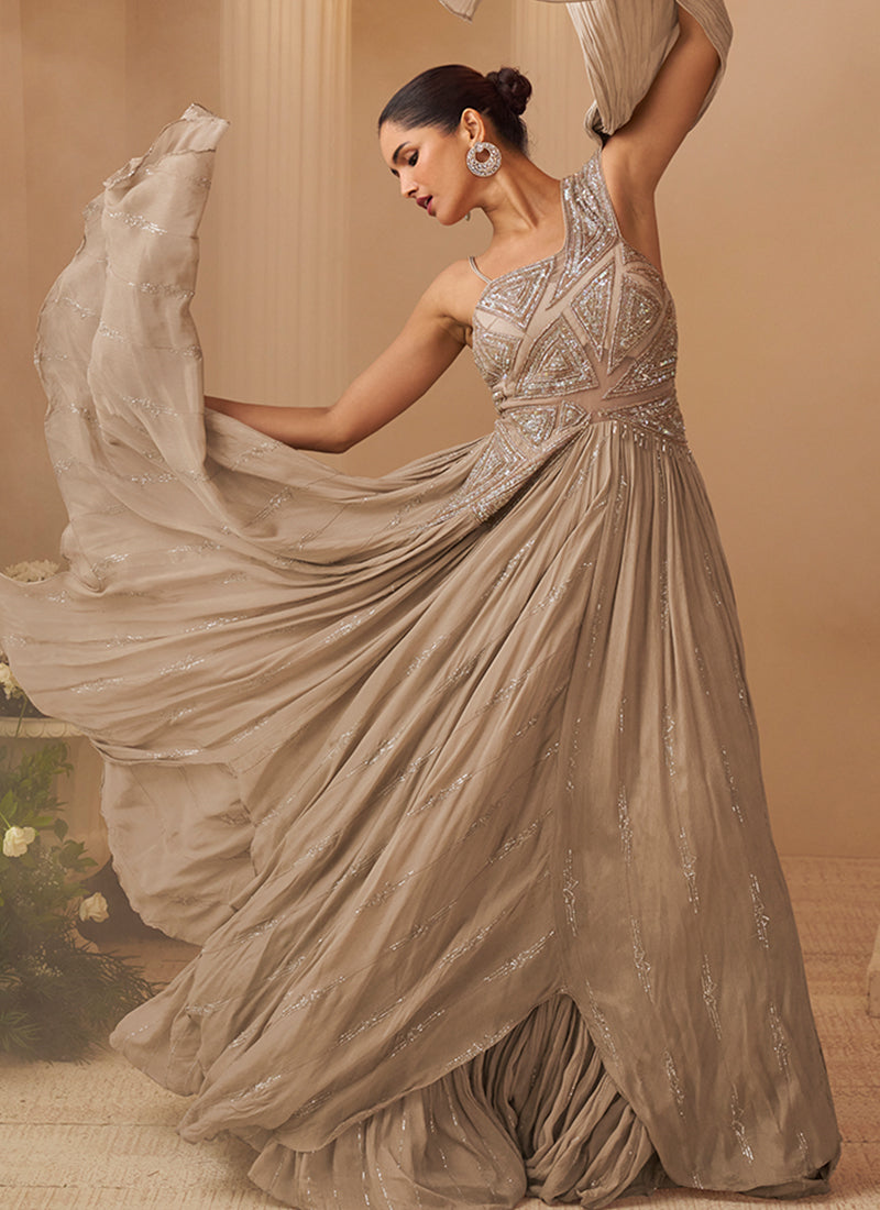 Shop Golden Beige Anarkali Gown Online