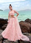 Coral Pink Sequence Embroidery Wedding Lehenga Choli