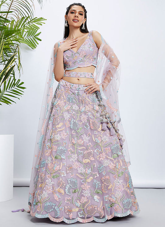 Lilac Purple Multi Embroidery Lehenga Choli And Dupatta