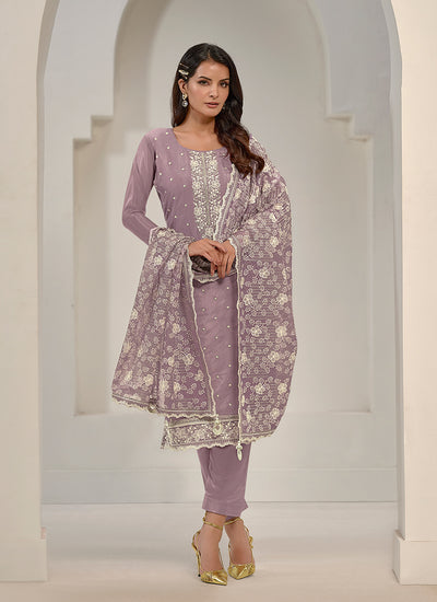 Purple Embroidery Pakistani Salwar Kameez Suit