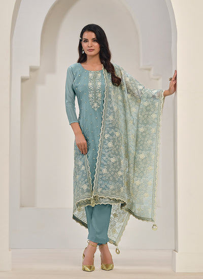 Sky Blue Pakistani Salwar Kameez Suit