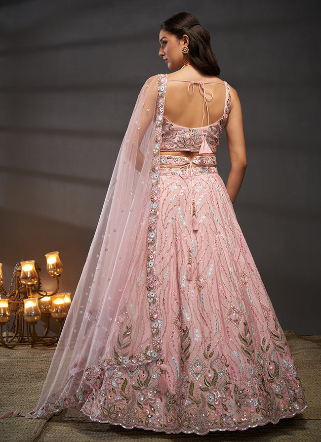 Shop Latest Lehenga Choli Online Blush Pink Multi Embroidered Bridal Lehenga Choli
