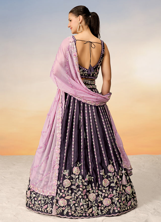 Dark purple bridal lehenga on sale