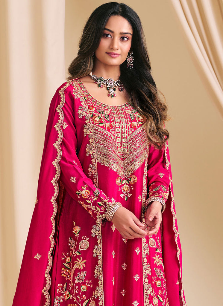 Buy Magenta Wedding Palazzo Suit In USA
