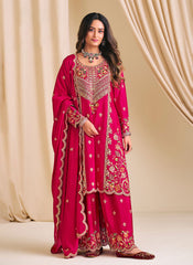 Magenta Multi Embroidery Wedding Palazzo Suit