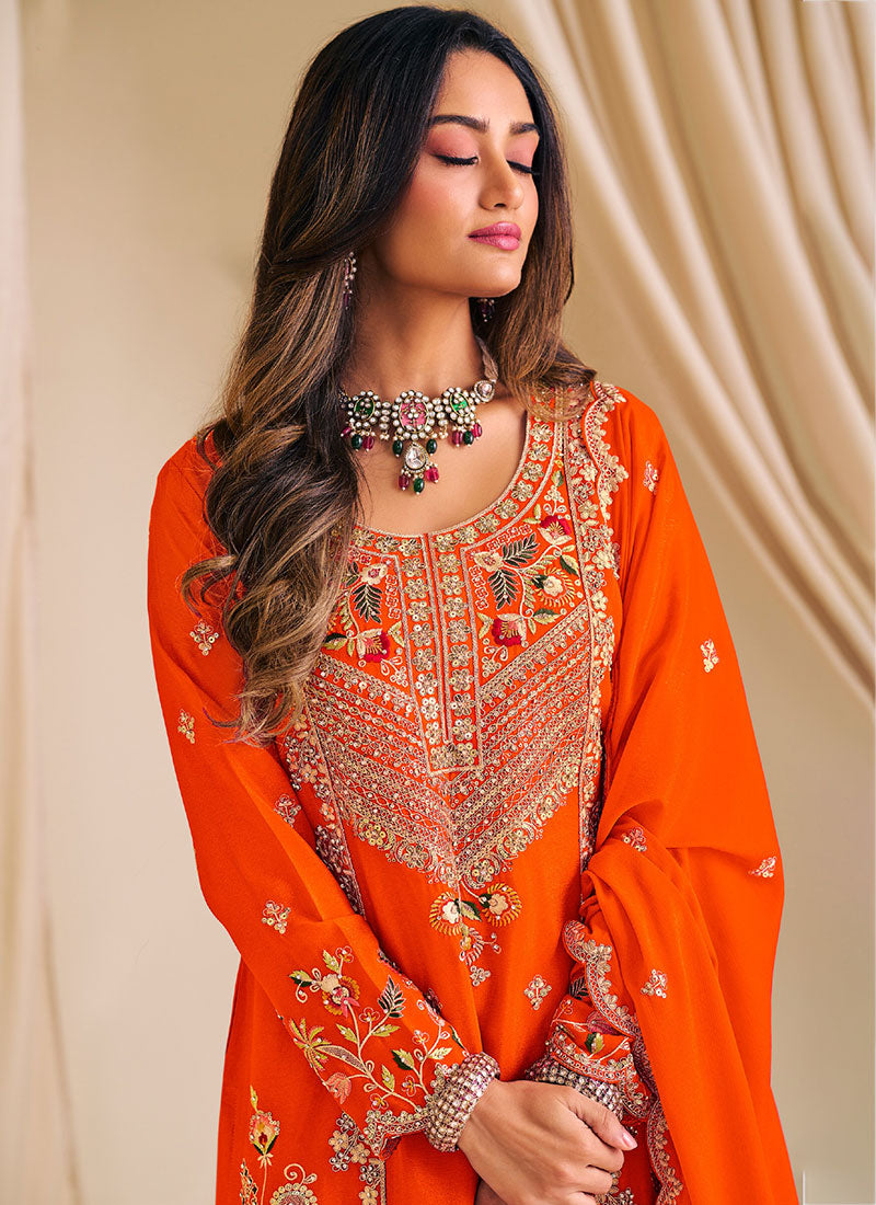 Shop Orange Dsigner Palazzo Suit In Australia