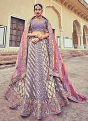 Lavender Multi Embroidery Wedding Lehenga Choli
