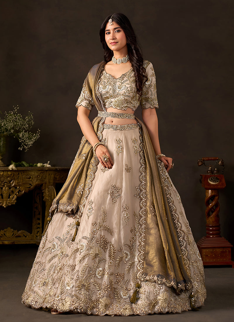 Shop Beige And brown Lehenga Choli Set In UK