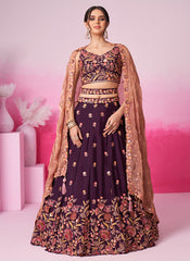 Deep Wine Multi Embroidery Bridal Lehenga Choli