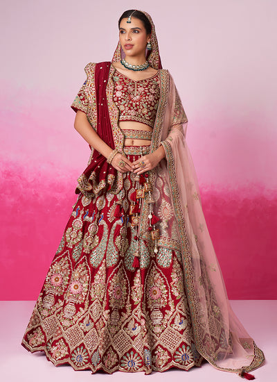 Bridal Red And Gold Embroidered Bridal Lehenga Choli