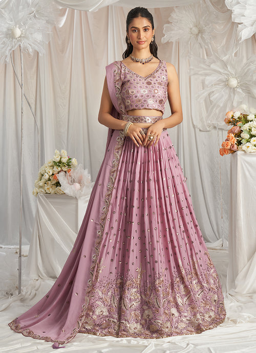 Rose Pink Multi Embroidery Bridal Lehenga Choli