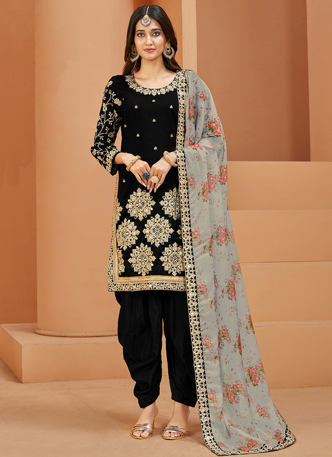 Black Embroidery Silk Festive Salwar Suit