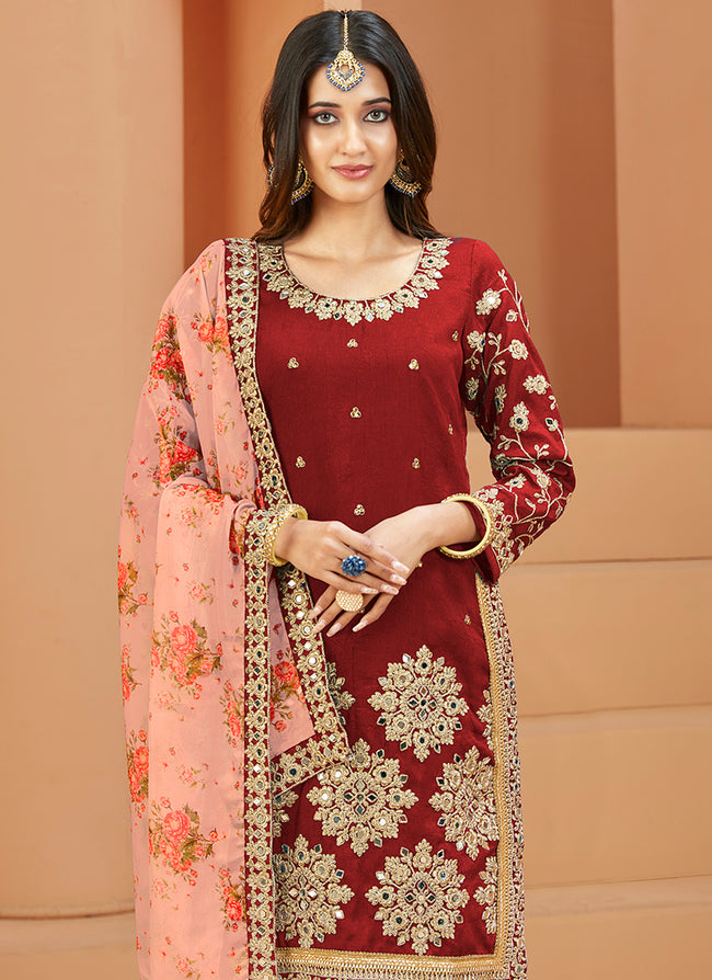 Red color wedding special silk salwar kameez | Indian designer wear,  Fashion dresses, Desi fashion