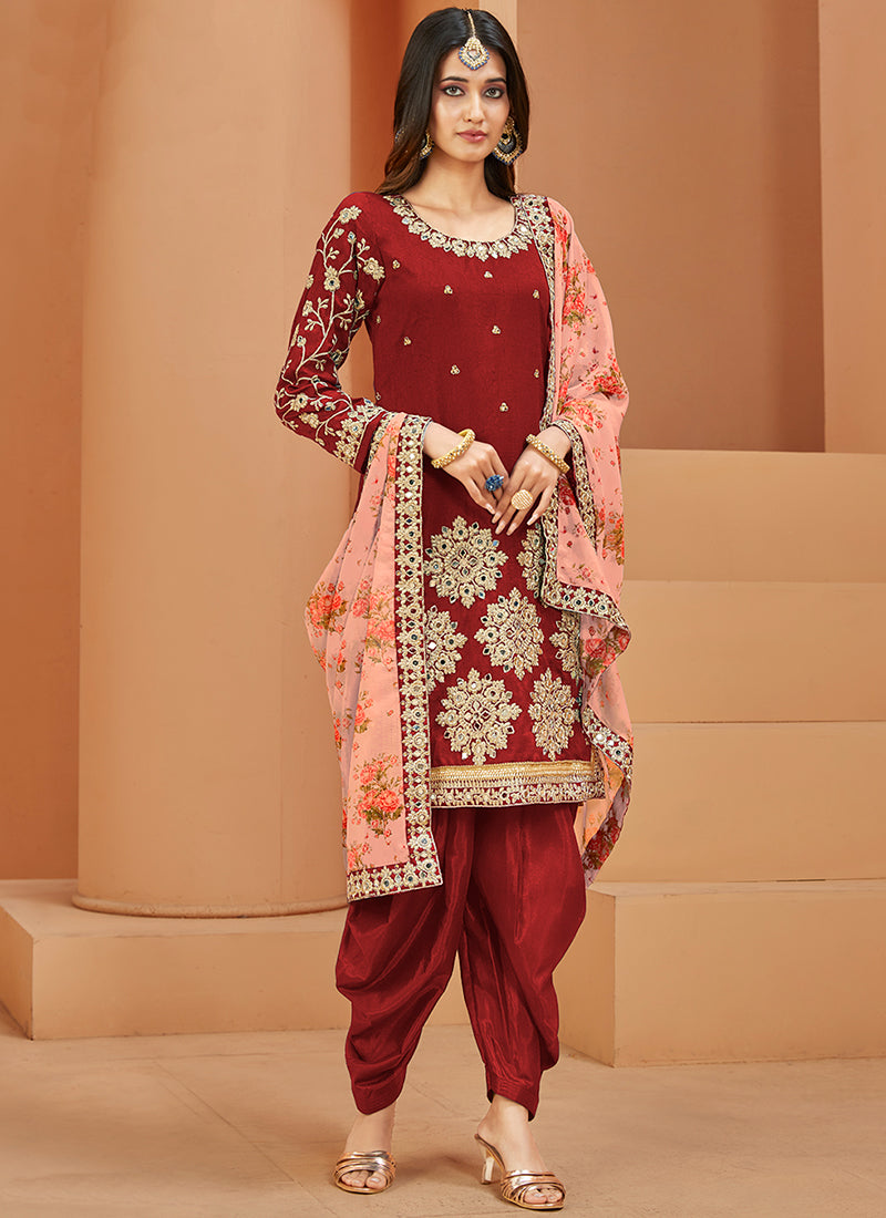 Bridal Red Embroidery Silk Festive Salwar Suit