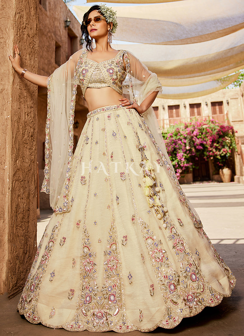 Cream Beige Traditional Embroidery Bridal Lehenga Choli
