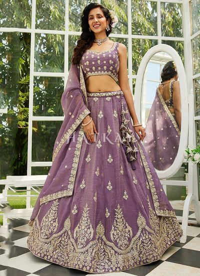 Purple Traditional Embroidery Bridal Lehenga Choli