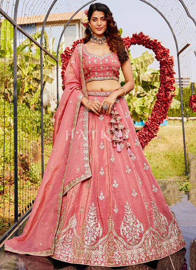 Salmon Pink Traditional Embroidery Bridal Lehenga Choli