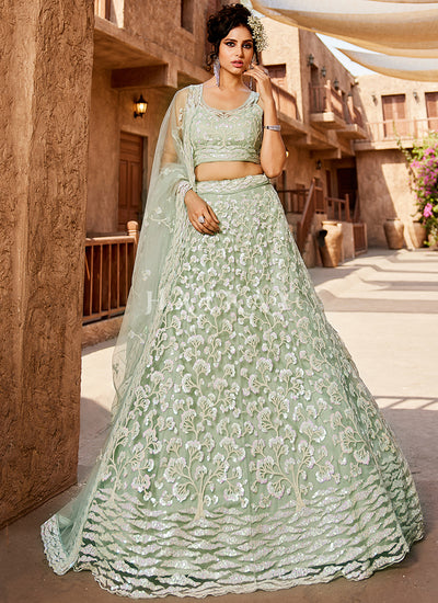 Mint Green Traditional Embroidery Bridal Lehenga Choli