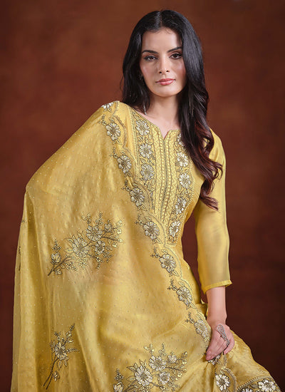 Yellow Embroidery Traditional Pant Suit