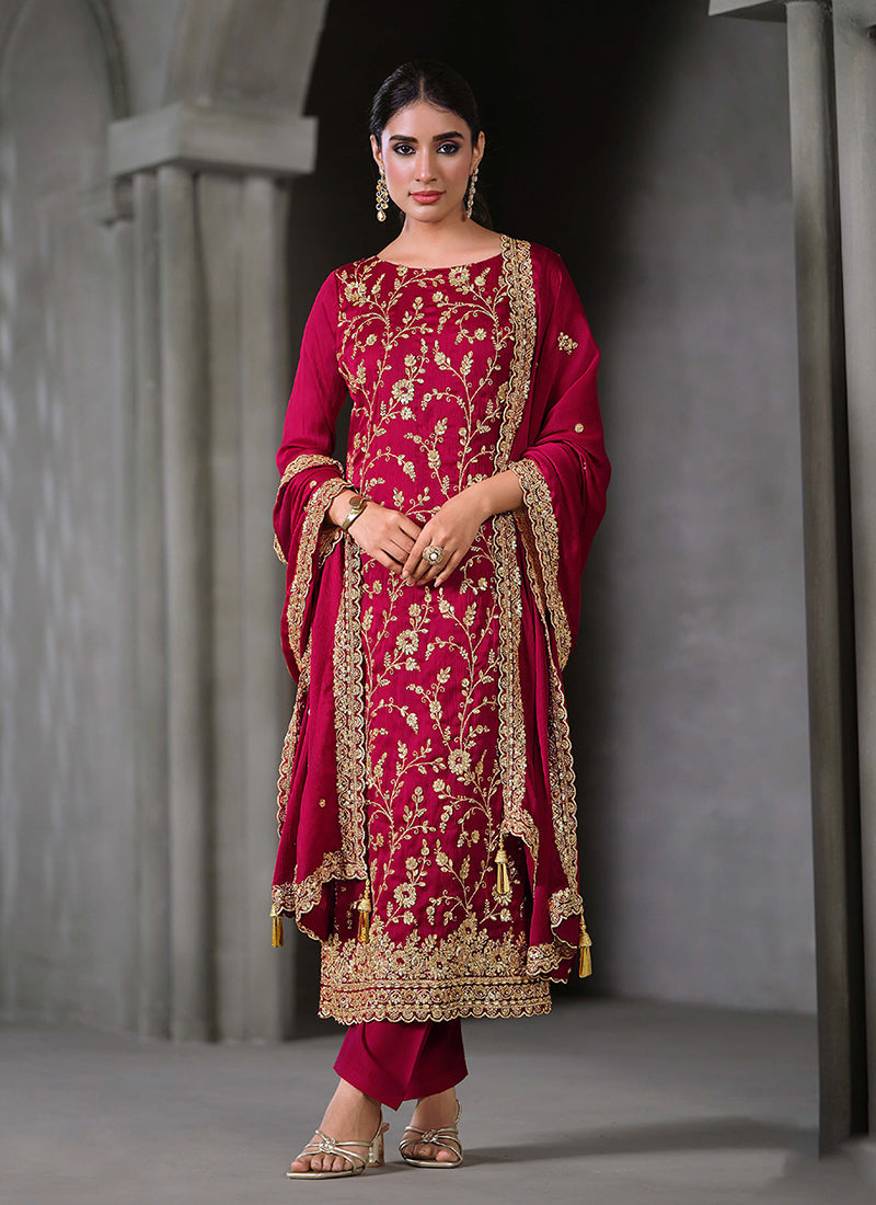 Rani Pink Embroidery Salwar Kameez Suit