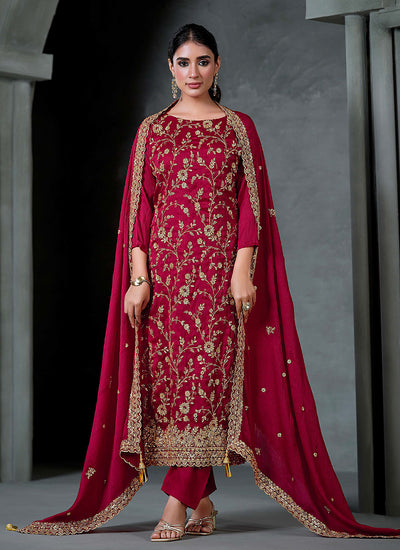 Rani Pink Embroidery Salwar Kameez Suit