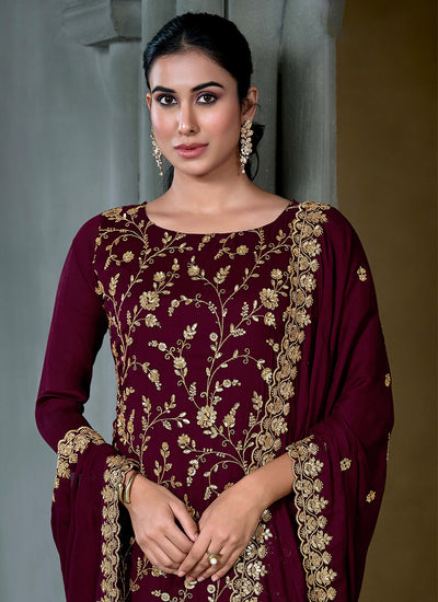 Marron Embroidery Salwar Kameez Suit