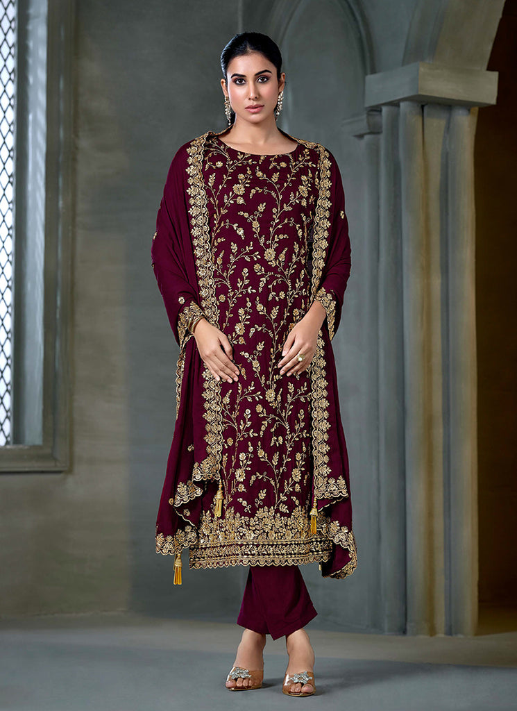 Marron Embroidery Salwar Kameez Suit