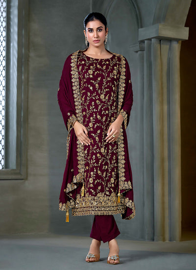 Marron Embroidery Salwar Kameez Suit