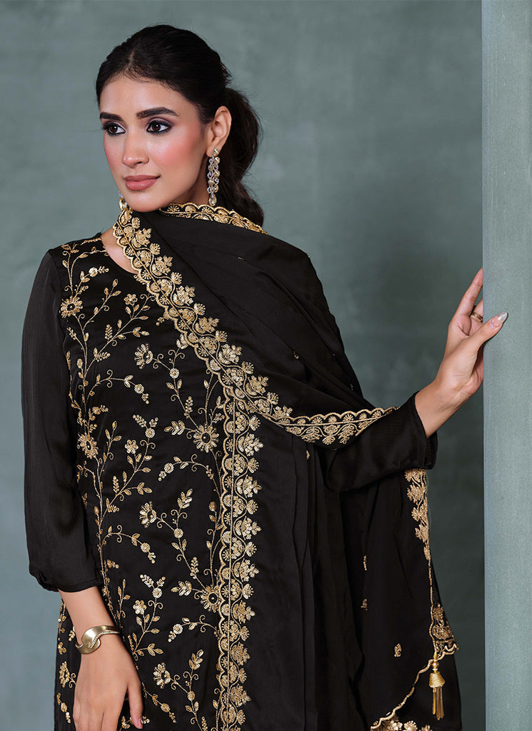 Black Embroidered Salwar Kameez Suit