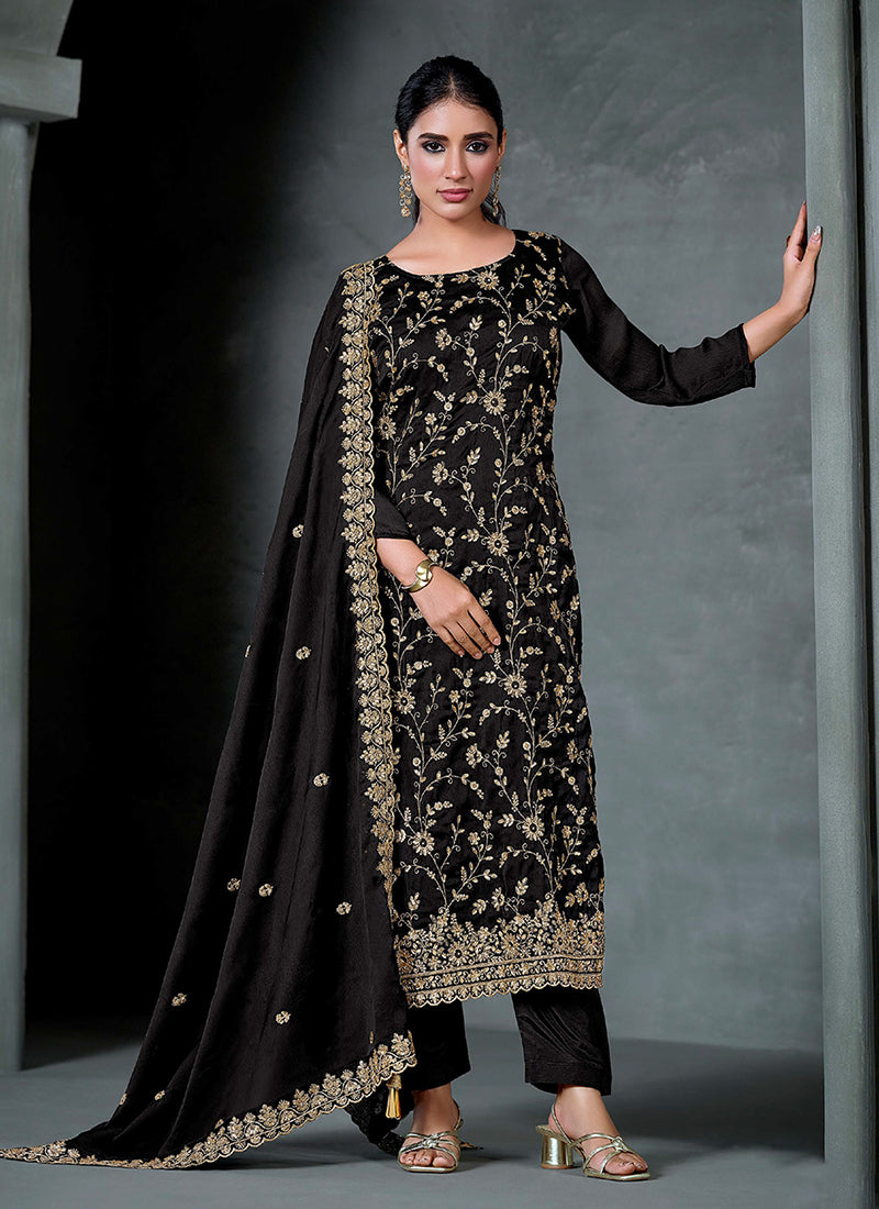 Black Embroidered Salwar Kameez Suit