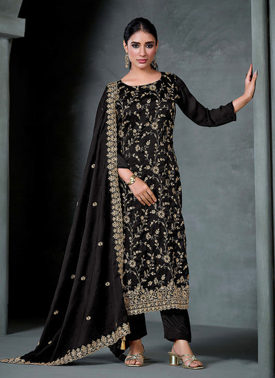 Black Embroidered Salwar Kameez Suit