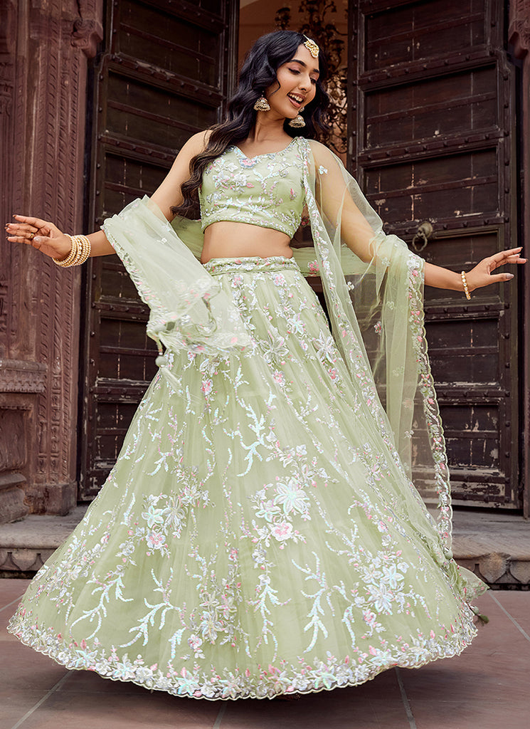 Women Pastel Green Designer Lehengas Choli 