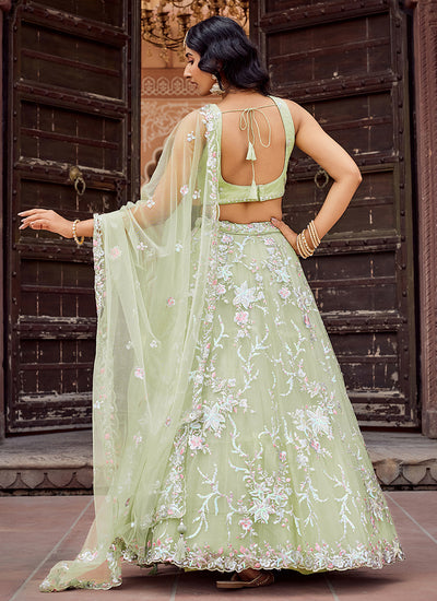 Pastel Green Multi Embroidery Festive Lehenga Choli