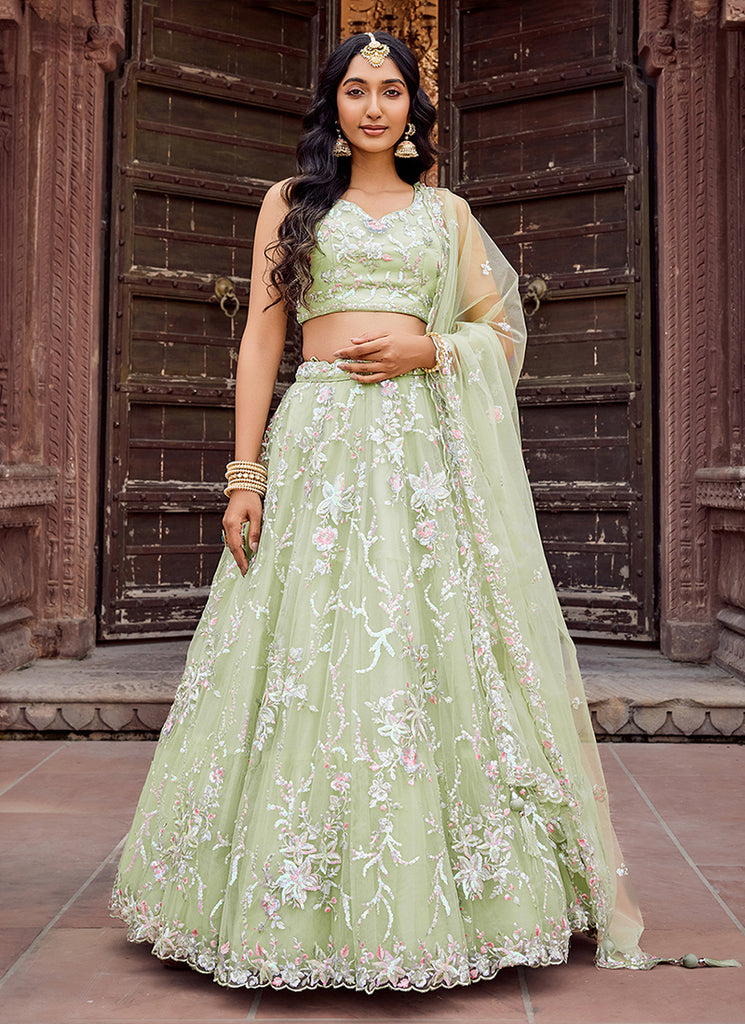 Pastel Green Multi Embroidery Festive Lehenga Choli